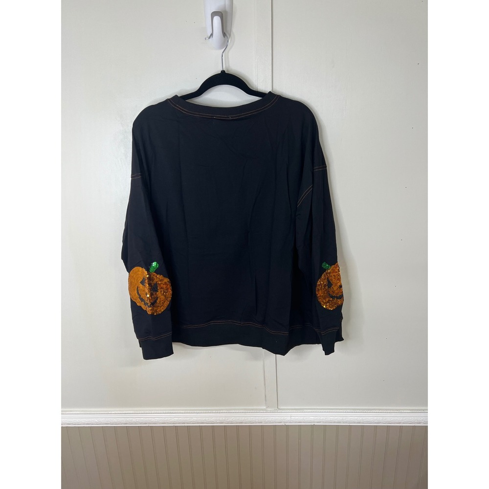 BIBI Womens Halloween Sequin Boo Pumpkin Ghost Sweatshirt Black Large New - Picture 11 of 13